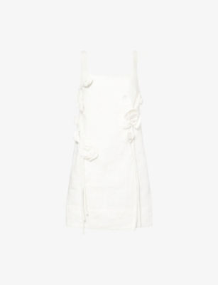 FARM RIO: Embellished Shoulder-Straps Linen Mini Dress