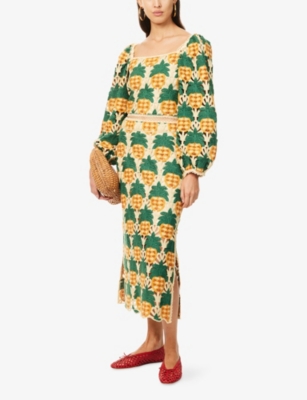 FARM RIO: Pineapple Crochet Woven Midi Skirt
