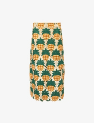 FARM RIO: Pineapple Crochet Woven Midi Skirt