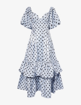 Sister Jane Womens Blue Bay Polka-dot Woven Maxi Dress Xs