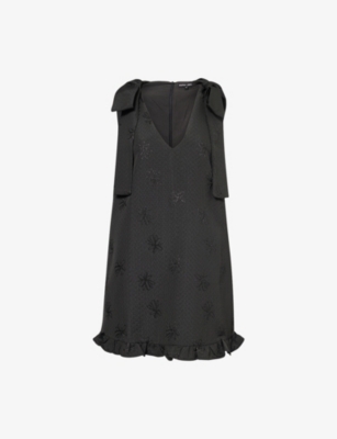 Sister Jane Womens Bateau Bow Jacquard Woven Mini Dress Black Xs