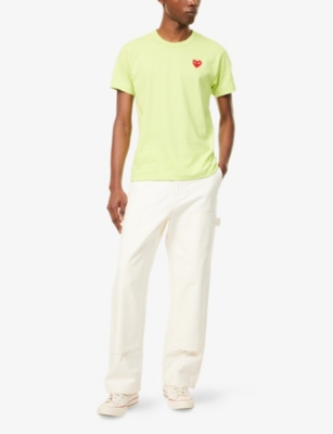 Comme Des Garçons Play Heart Patch T-shirt Acid Green Cotton T-shirt With Big Heart Patch