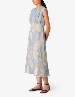 Whistles Omens  Devore Swirl Sleeveless Velvet Midi Dress