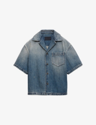 PRADA: Logo-Embellished Denim Bowling Shirt