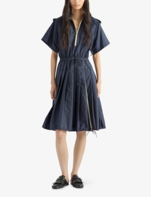 PRADA: Re Nylon Drawstring-Waist Woven Midi Dress