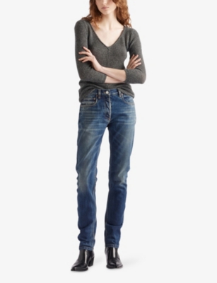 Prada Womens Blue Slim-fit Selvedge-denim Jeans In Blue