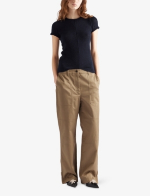 Prada Womens Grey High-rise Wide-leg Cotton Chino Trousers