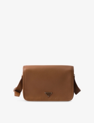 PRADA: Logo-Plaque Leather Shoulder Bag