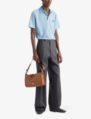 PRADA: Striped Logo-Embroidered Cotton Polo Shirt