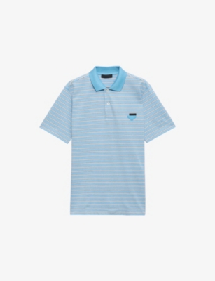PRADA: Striped Logo-Embroidered Cotton Polo Shirt