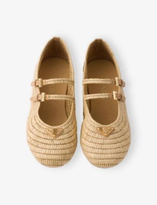 Shop Prada Womens Neutral Crochet Leather Ballerinas Pumps Eur 36.5 / 3.5 Uk