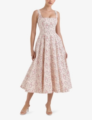 House Of Cb Of Cb Womens Cream Floral Mariabella Floral-print Stretch-cotton Midi Dress