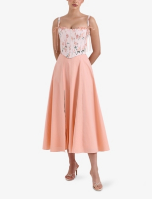 House Of Cb Of Cb Womens Peach Clarabelle Detachable Corset Stretch-cotton Midi Dress