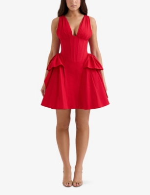 Shop House Of Cb Of Cb Womens Red Amalia Corset-bodice Stretch-cotton Mini Dress