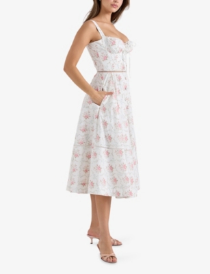 HOUSE OF CB: Chiarina Ruched Stretch-Cotton Midi Dress
