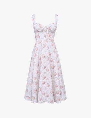 HOUSE OF CB: Chiarina Ruched Stretch-Cotton Midi Dress