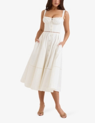 House Of Cb Womens White Broderie Milia Broderie-anglaise Stretch Cotton-blend Midi Dress In White