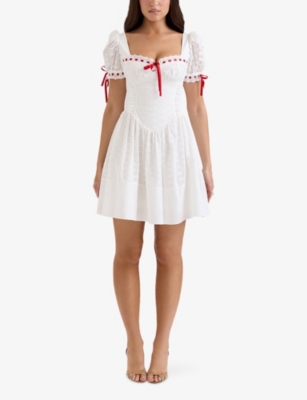 House Of Cb Of Cb Womens Jana Broderie-anglaise Cotton Mini Dress White In White