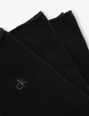 Calvin Klein Womens  Rolltop Stretch-cotton Socks Pack Of Th In Black