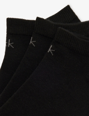 Calvin Klein Womens Black Logo Stretch-cotton Trainer Socks Pack Of Three Eur 39-42/6-9 Uk In Black