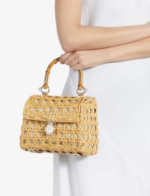 Dune Womens Natural Rattan Basket Diadem Small Rattan Basket Bag
