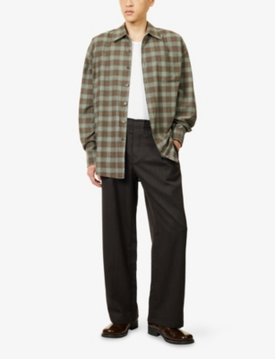 Our Legacy Mens Havana Brown Leisure Pleat Wide-leg Wool Trousers In Gray