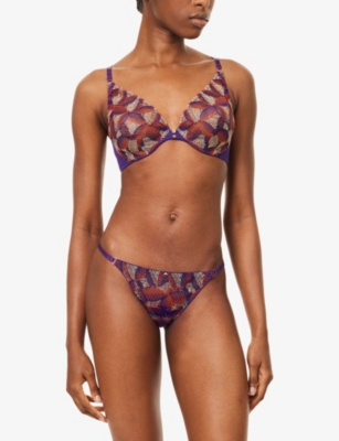 Aubade Womens Vivid Purple Life Celebration Stretch-lace Thong Xs In Multi