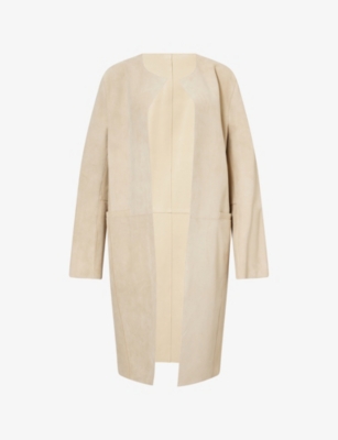 Totême Womens Collarless Relaxed-fit Suede Coat Peanut In Brown