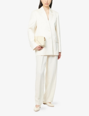 Totême Womens Ecru Stitched-notch-lapels Single-breasted Stretch-woven Blazer
