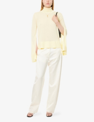 Totême Womens Straw Turtleneck Slit-sleeve Cashmere-blend Knitted Top In Yellow