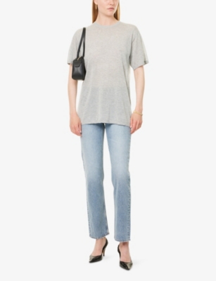 Totême Womens Grey Melange Round-neck Short-sleeves Cashmere-blend Knitted Top In Gray