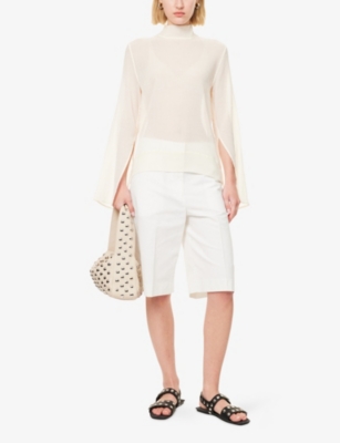 TOTEME: Textured High-Neck Cotton And Silk Blouse