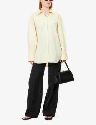 Totême Womens Straw Raglan-sleeve Raw-edge Cuff Cotton Shirt In Neutral