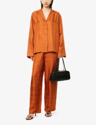 Totême Womens Monogram-stitch Silk Pyjama-style Top Terracotta