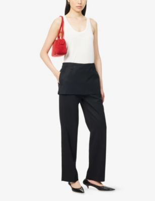 Totême Womens Black Skirt-embellishment Straight-leg Wool Trousers In Black