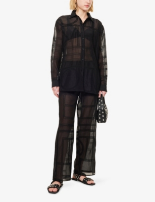 TOTEME: Monogram-Crochet Wide-Leg Cotton And Silk Trousers