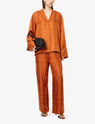 Totême Womens Contrast-stitch Silk Pyjama-style Bottoms Terracotta In Orange