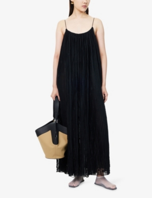 Totême Womens Black Floral Pleated Woven Maxi Dress In Black
