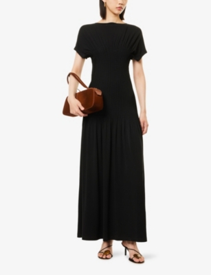 Totême Womens Pleated Short-sleeve Jersey Midi Dress Black Xs In Black