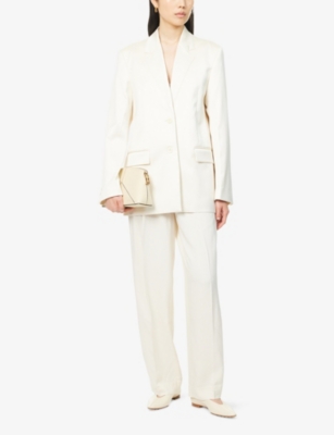 Totême Womens Ecru Pleated Wide-leg Woven Trousers In Neutral