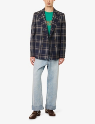 VALENTINO GARAVANI: Check-Print Peak-Lapels Wool And Cotton Blazer