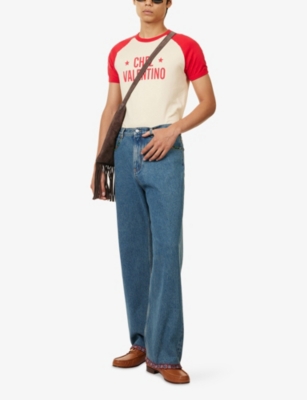 VALENTINO GARAVANI: Printed-Trims Straight-Leg Denim Jeans