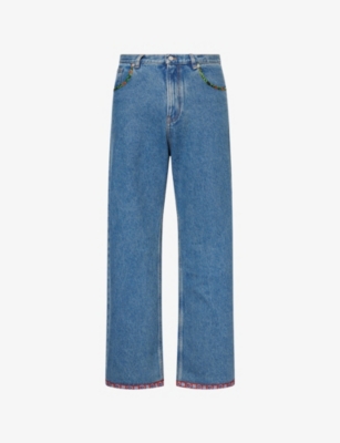 VALENTINO GARAVANI: Printed-Trims Straight-Leg Denim Jeans
