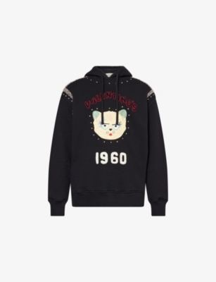 VALENTINO GARAVANI: Embroidered Relaxed-Fit Cotton-Jersey Hoodie
