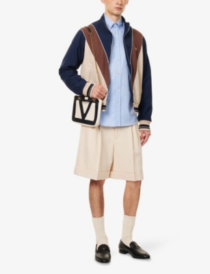VALENTINO GARAVANI: Brand-Embroidery Curved-Hem Cotton-Poplin Shirt