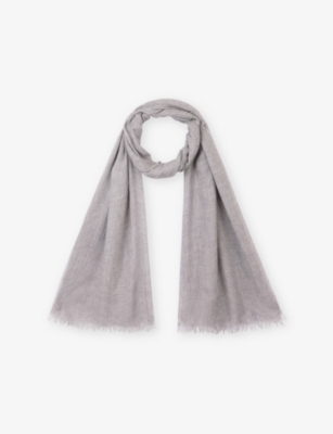 The White Company S Midgrymrl Fringed-edge Wool-blend Scarf In Gray