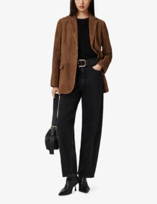 Allsaints Womens Sugar Brown Arna Lapel-collar Single-breasted Suede Blazer Xs In Brown