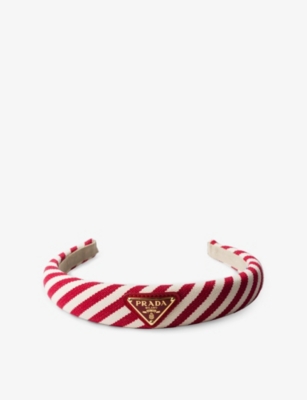 Shop Prada Womens Red Striped Cotton Headband