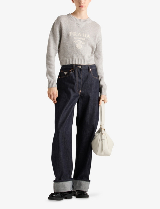 Logo-Text Round-Neck Wool-Cashmere Knitted Sweater