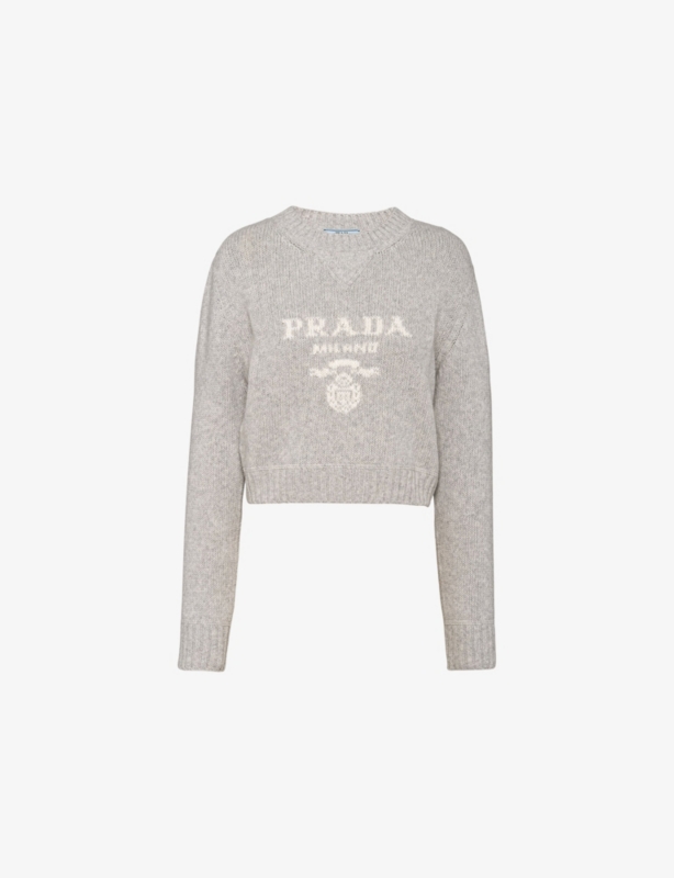 Logo-Text Round-Neck Wool-Cashmere Knitted Sweater